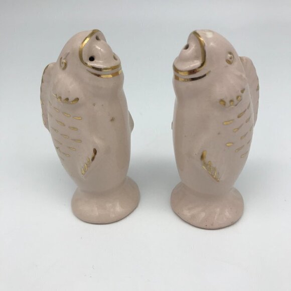 Salt and Pepper Shaker Set Fish Pink with Gold Trim Vintage Made in England Rare - Picture 7 of 11